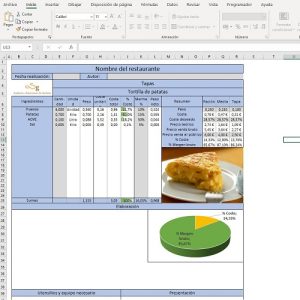 Ficha técnica con escandallo según el peso de la ración y base de datos